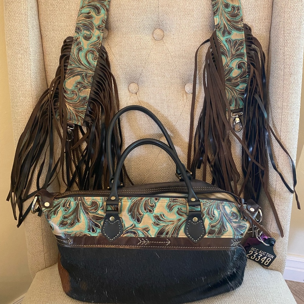 Holy Cow Couture leather and hair on hide purse with beautiful fringe strap